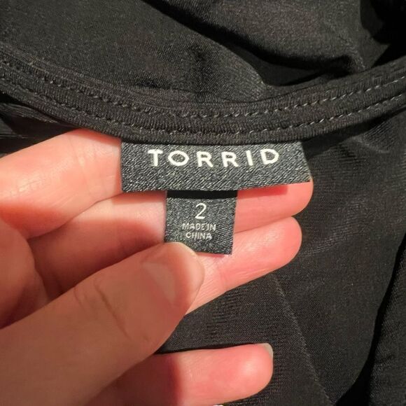 Torrid black faux wrap blouse with lace detail - Picture 3 of 9